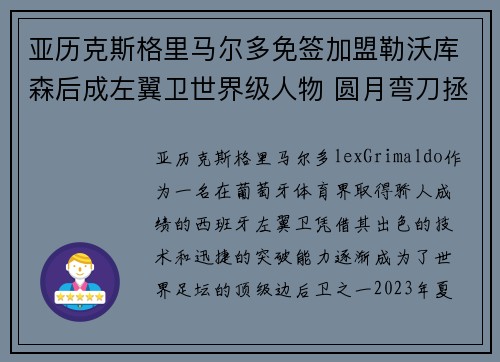 亚历克斯格里马尔多免签加盟勒沃库森后成左翼卫世界级人物 圆月弯刀拯救球队